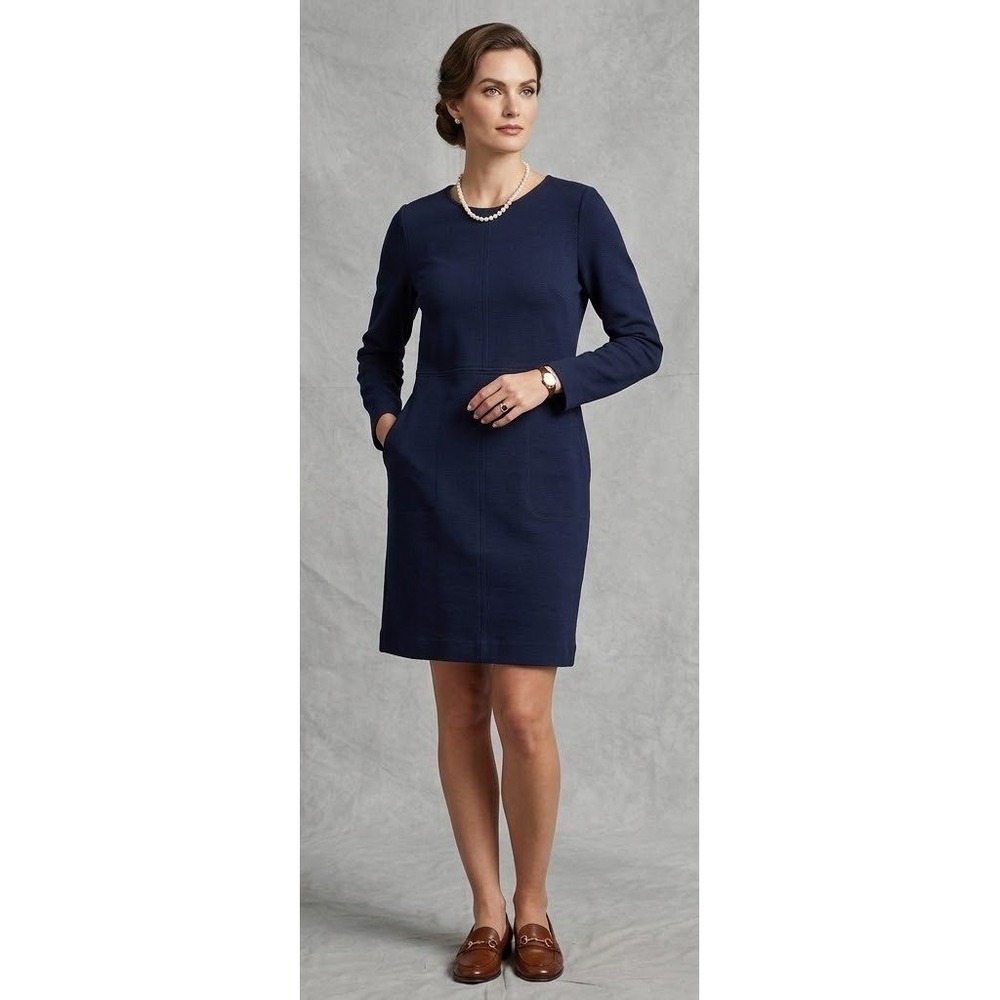 Boden Cornelia Preppy Navy Blue Ottoman Ribbed Dress Womens 14R Office Goth